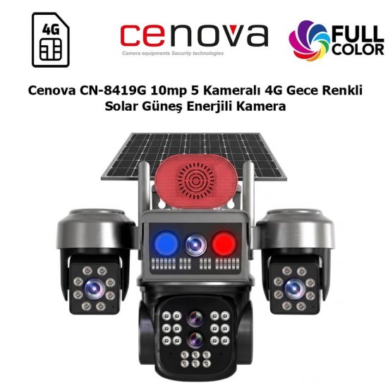 Cenova CN-8419G 10MP 5 kameralı 4G solar güvenlik kamerası